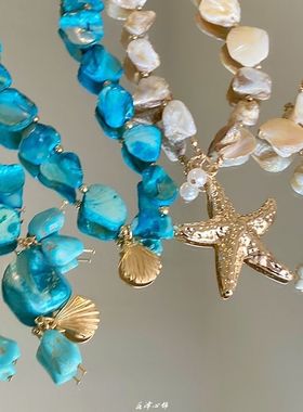 波西米亚风贝壳海星仿珍珠项链耳环手链套装海边度假风独特首饰