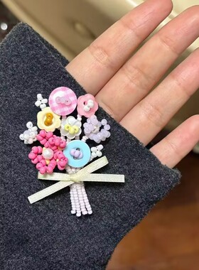 2025新款mini串珠花束发夹小众设计夏日ins风少女心蝴蝶结边夹