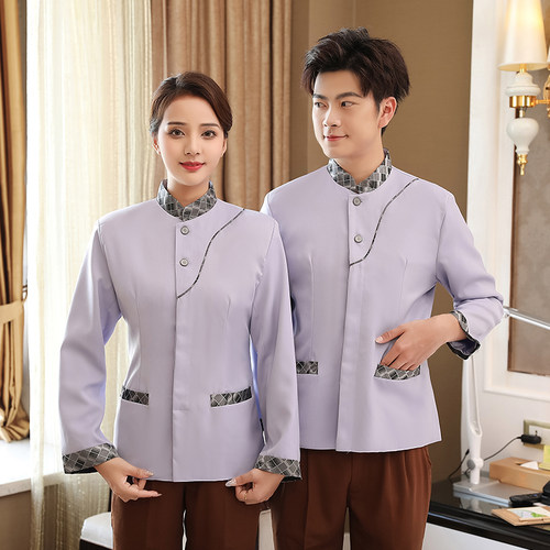 酒店客房保洁员工作服女长袖秋冬装物业PA服务员清洁工阿姨保洁服 - 图0