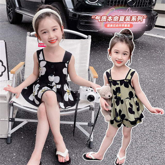 ເດັກຍິງດອກ suspender skirt suit summer ແບບ sleeveless ເດັກນ້ອຍ sundress summer ເດັກນ້ອຍເດັກຍິງ skirt ຊຸດສອງສິ້ນ