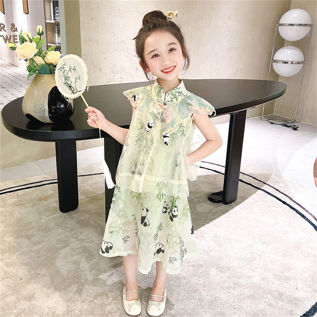 Hanfu ເດັກຍິງ dress summer ໃຫມ່ແບບຈີນ shawl ຕາຫນ່າງຂອງເດັກນ້ອຍ princess dress ແບບຕາເວັນຕົກຂອງ dress ເດັກຍິງແບບຈີນ