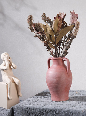 陶瓷花瓶复古侘寂风高级感干花鲜花插花花器样板房家居饰品摆件