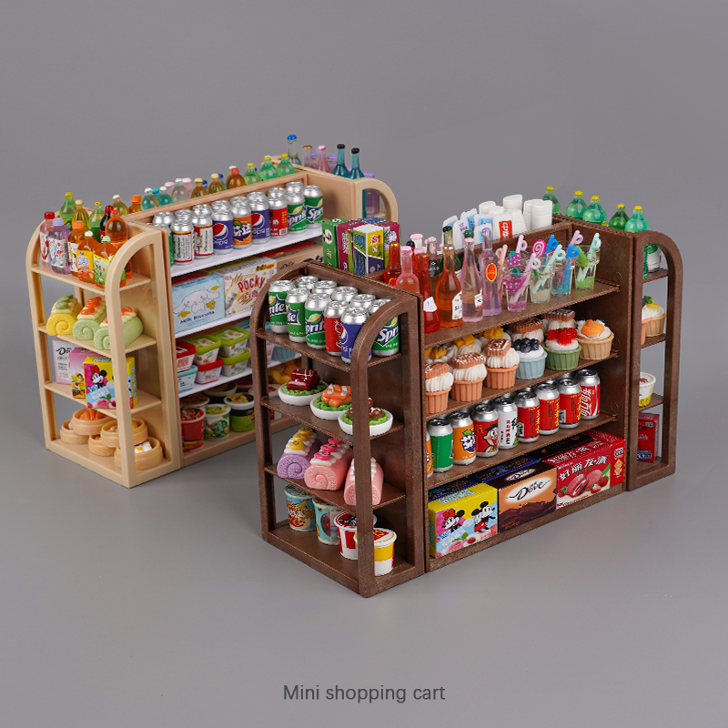 迷你仿真超市四面货架娃娃屋摆件饮料食玩零食儿童过家家玩具模型