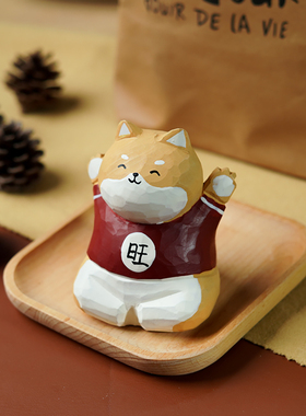 OTHER手工旺柴小狗木雕摆件治愈