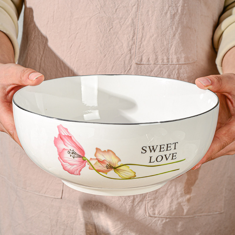 花朵图案家用饭碗汤碗餐具大号菜碗汤碗盛汤专用碗瓷质厚实耐高温,淘宝优惠券,粉丝福利购,淘宝优惠卷