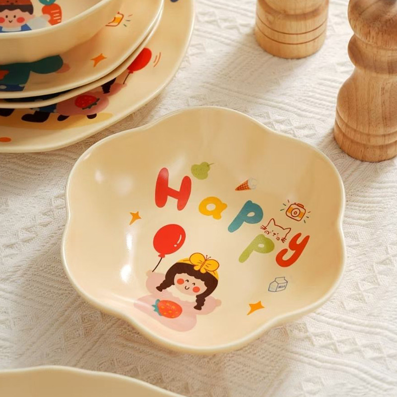温暖小窝系列一家四口釉下彩陶瓷饭盘菜盘亲子卡通家庭装陶瓷盘子,淘宝优惠券,粉丝福利购,淘宝优惠卷