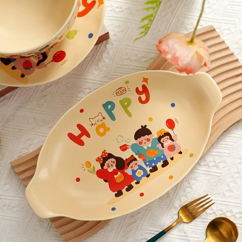 温暖小窝系列一家四口釉下彩陶瓷饭盘菜盘亲子卡通家庭装陶瓷盘子,淘宝优惠券,粉丝福利购,淘宝优惠卷