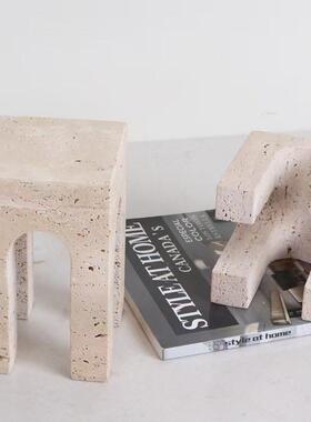 简约现代创意侘寂风黄洞石拱门摆件软装样板房客厅拱形家居装饰品