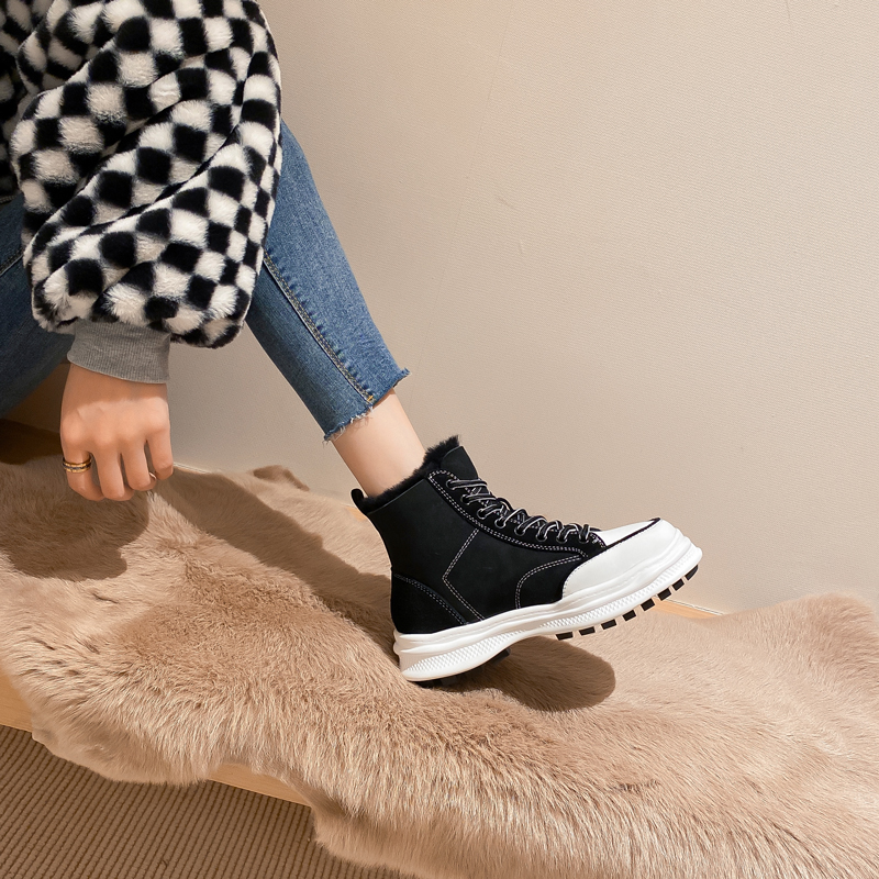 厚底雪地靴女2025年新款加绒加厚休闲高帮棉鞋皮毛一体东北棉靴子 - 图1