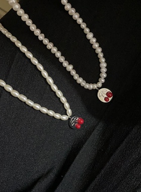 足银999纯银樱桃儿童珍珠项链小女孩颈链高级设计感小众锁骨链子