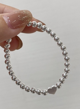 足银S999纯银儿童定制刻字转运珠爱心手链女小孩生日宝宝满月礼物