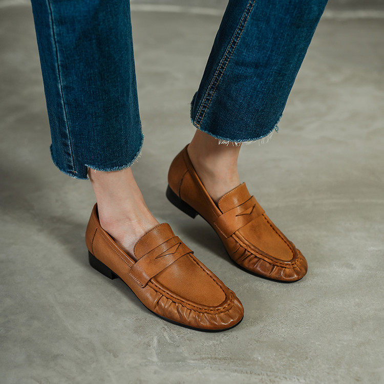 2026新款头层水洗牛皮复古风轻便缝制洋气高级气质百搭深口单鞋,淘宝优惠券,粉丝福利购,淘宝优惠卷