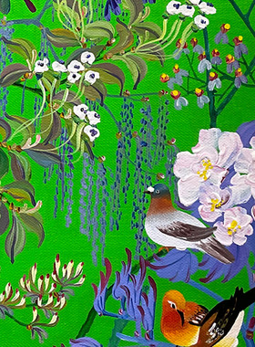 纯手绘法式中国风油画新中式花鸟复古混搭马古画古风装饰画国潮风