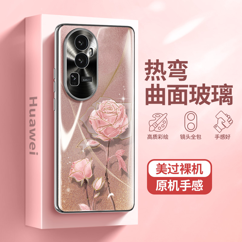 适用opporeno10手机壳reno10pro新款女曲面屏高级感防摔全包reon9网红女神气质ren0高端oppo带挂绳por玫瑰pr0 - 图0