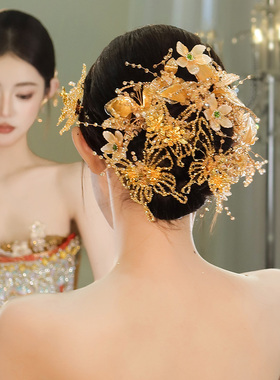 2026新款新娘发饰后区饱满花朵蝴蝶新中式婚礼敬酒礼服高级感配饰