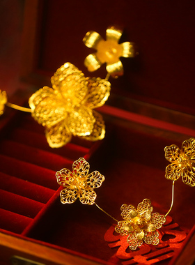 金色系新娘戒指龙凤褂结婚花朵夸张小众秀禾婚礼跟妆配饰褂黄配饰