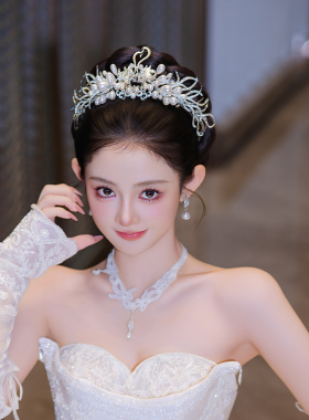新娘天鹅奢华优雅皇冠锆石珍珠公主冠生日订婚礼服婚礼跟妆发饰品