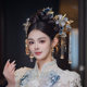 Tocado nupcial de estilo chino, accesorios para el cabello azul Xiuhe, Hanfu, vestido de mañana, cheongsam, accesorios, joyería de estilo antiguo que hace flores y hace líquidos