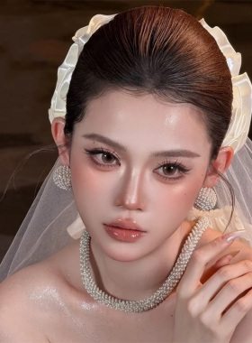 新款法式新娘头饰缎面超大发圈头纱发饰套装韩式婚礼跟妆造型配饰