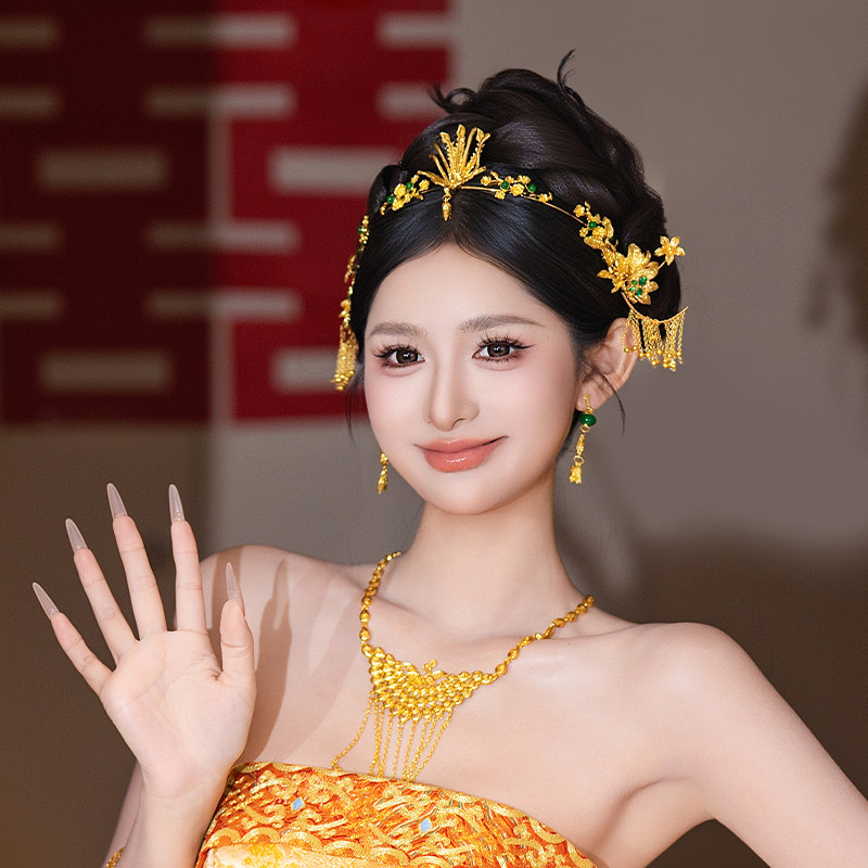 传统中式新娘头饰金色凤凰秀禾服龙凤褂结婚百搭古风精致甜美发饰,淘宝优惠券,粉丝福利购,淘宝优惠卷