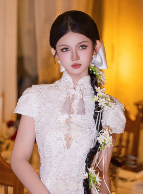 新娘发饰森系复古优雅森系浪漫蝴蝶结花朵发夹婚纱礼服旅拍发饰品