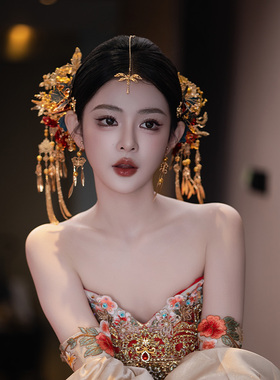 新娘头饰汉服中式金色凤冠