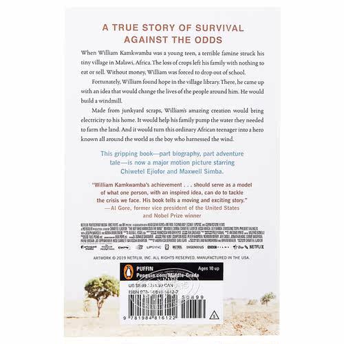 预售 【中商原版】驭风男孩（电影版）英文原版 The Boy Who Harnessed the Wind (MTI): Young Readers Edition William Kamkwamb - 图0