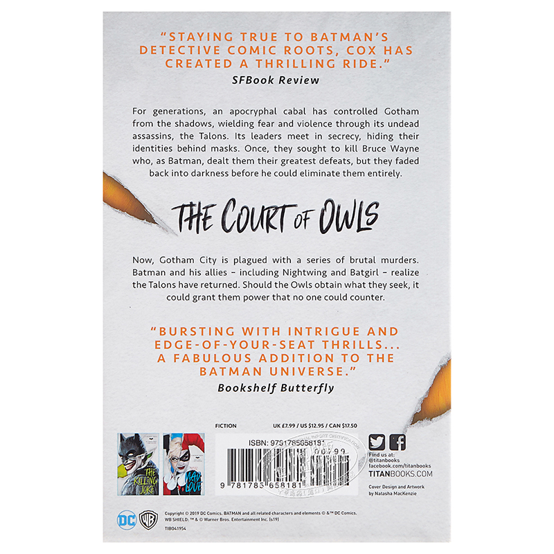 现货 蝙蝠侠:猫头鹰法庭 英文原版 DC Comics novels - The Court of Owls 影视小说 Greg Cox【中商原版】 - 图0