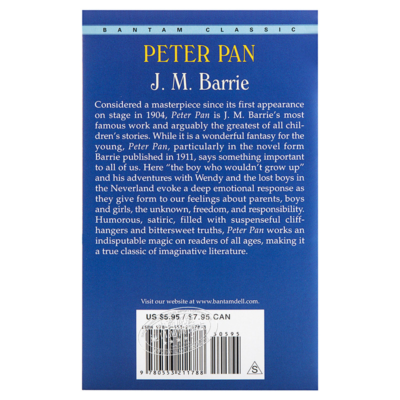 现货 【中商原版】彼德潘 英文原版儿童经典小说Peter Pan J M Barrie Bantam - 图1