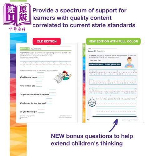 美国新课标教辅 光谱练习册 语言艺术系列9册 幼儿园-八年级 Spectrum Language Arts Workbook Grade K-8 2024年新版【中商原版】 - 图2