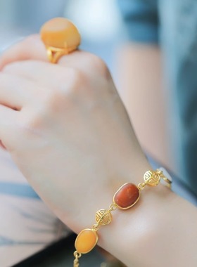 陶乐溪|福禄寿三色和田小籽戒指手链坠子套装 带证书【橙黄橘绿】