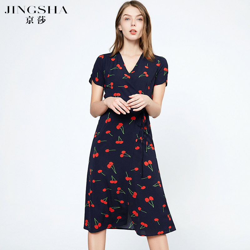 京莎樱桃法式2020春夏新款裹身裙 京莎连衣裙