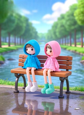 微景观可爱长腿雨衣情侣造景摆件