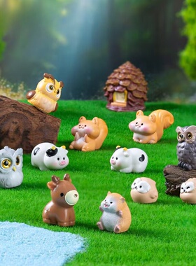 微景观猫头鹰松鼠小动物装饰摆件