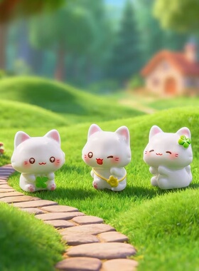 微景观可爱打招呼猫猫造景摆件