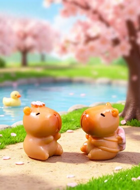 春日可爱卡皮巴拉公仔微景观摆件