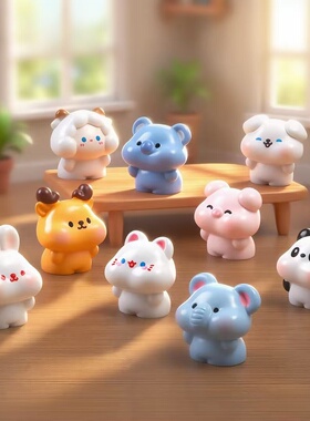 可爱小猪小猫动物萌粒装饰摆件