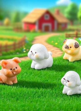 微景观可爱金毛哈巴小狗公仔摆件