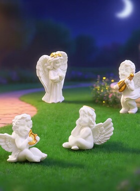 白金天使欧式花园造景装饰摆件