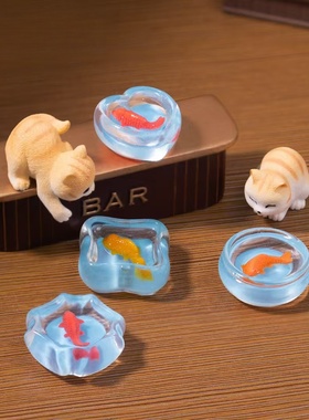 可爱调皮捞鱼小花猫公仔萌粒摆件