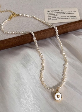 圣诞节日礼物 轻奢巴洛克淡水珍珠吊坠项链女锁骨链小众设计感