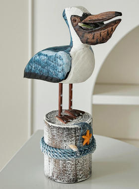 树桩地中海鸟实木家居装饰木制品摆设木雕品鹈鹕家居摆件