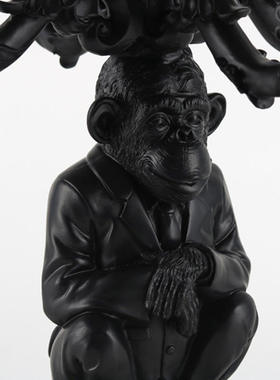 蜡烛烛台五头复古摆件样板间中古风艺术抽象动物猩猩黑色台装饰品