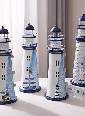 地中海铁皮桌面电子桌面摆件创意发光摆件海洋风灯塔桌面简约潮流
