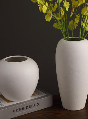 现代简约花瓶高级感摆件复古民宿树脂水培花瓶大口径花器软装摆设