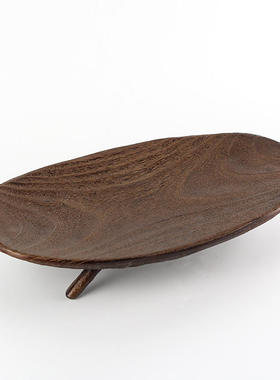 仿实木木纹椭圆木质日式点心侘寂风家居托盘果盘摆件酒店艺术饰品