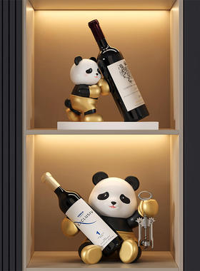 创意熊猫红酒架摆件钥匙玄关收纳家居装饰品礼物酒柜入户客厅托盘