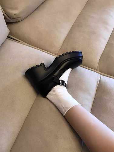 黑色法式粗跟厚底小皮鞋女2025春秋季新款日系jk增高玛丽珍单鞋子 - 图2