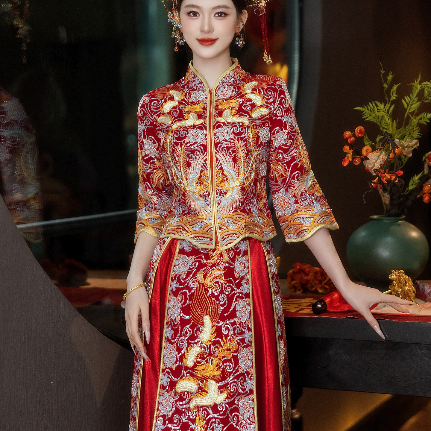 龙凤褂新娘秀禾服2025新款中式嫁衣结婚小个子婚服婚礼服重工褂皇 - 图0