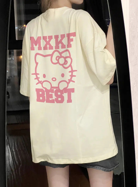 *捡漏专柜*撤回剪标卡通凯蒂猫印花短袖T恤女夏宽松纯棉上衣